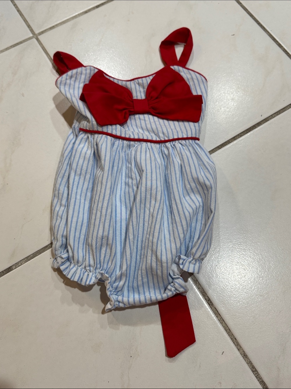 Red Bow Seersucker Baby One-Piece 4th of July